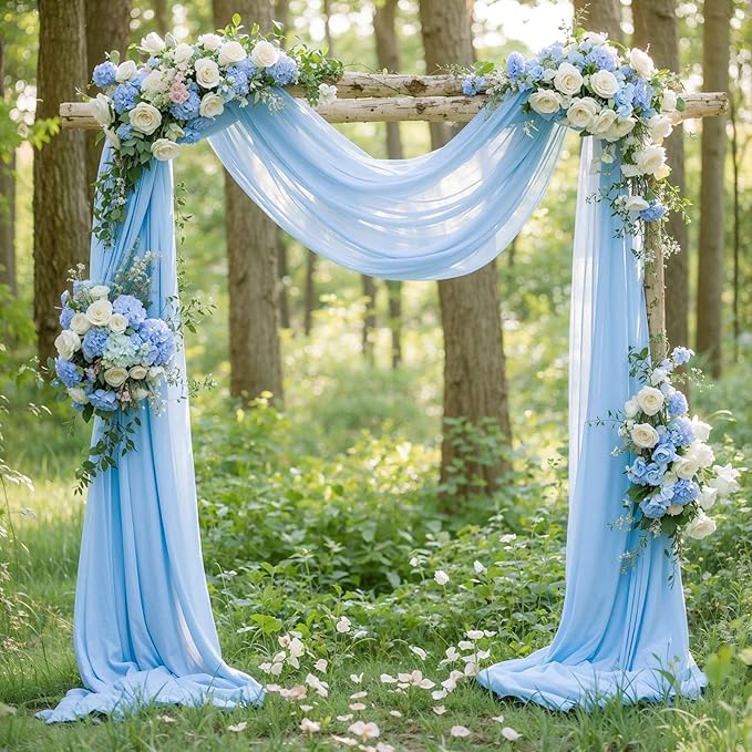 Wedding Arch Draping Fabric, 1 Panel 18FT Baby Blue Sheer Backdrop Curtain Chiffon Fabric Drapery Voile Scarf Draping Panels for Wedding Archway Ceremony Curtain Valance Party Decoration