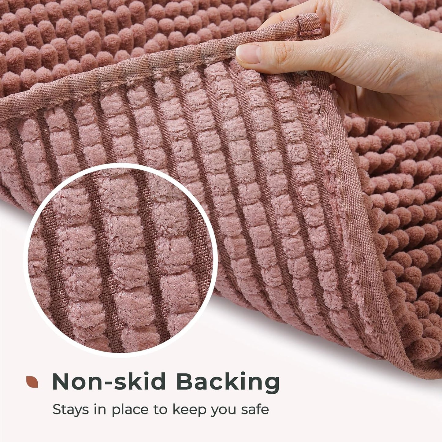 FRESHMINT Large Chenille Bathroom Rugs Mat 36"x24", Non-Slip Bath Mat for Bathroom Floor & Bathtub, Washable Shower Shag Bath Rugs, Soft Fluffy Thick Water Absorbent Microfiber Shower Mat, Rust Pink