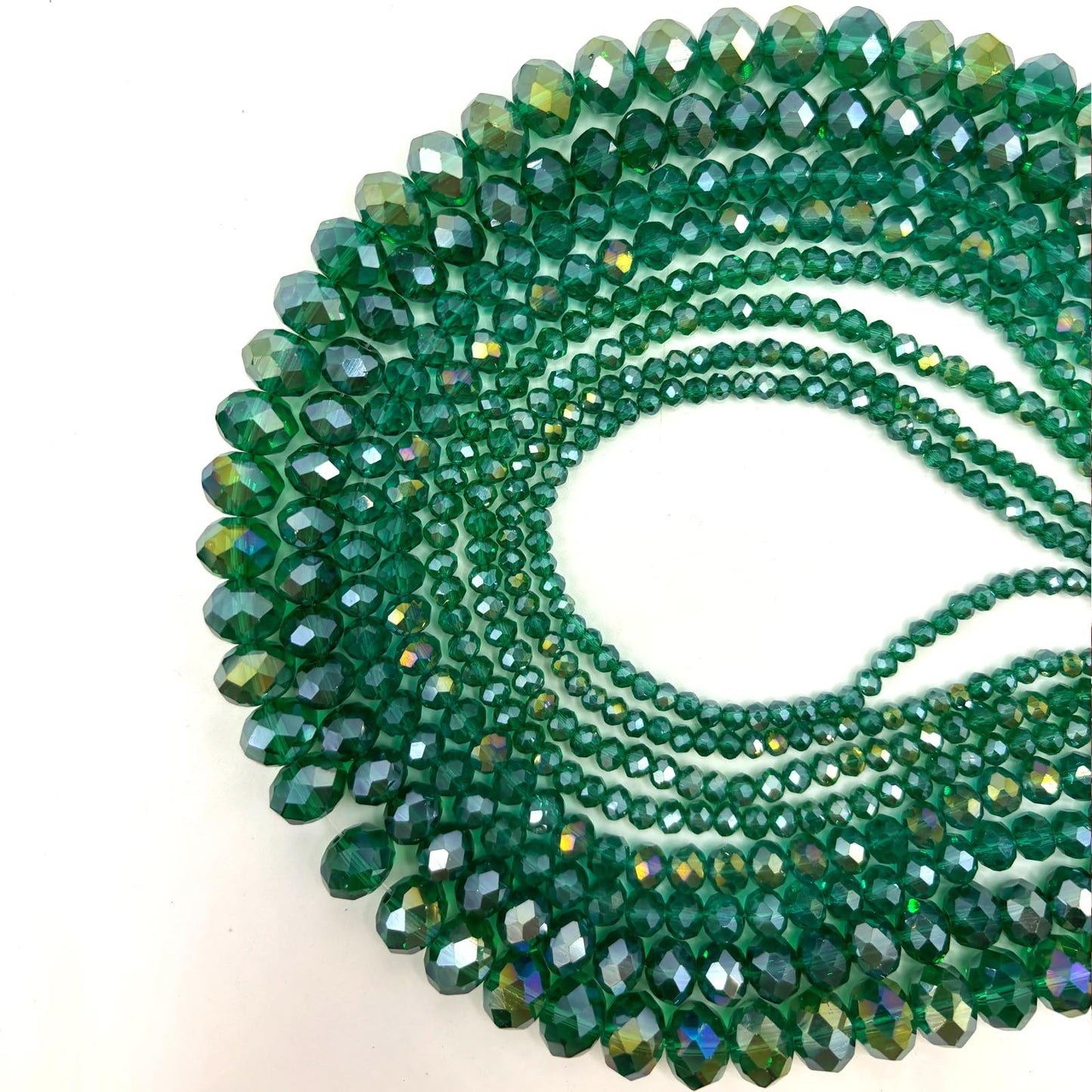 CrzBeadss 780Pcs Briolette Glass Beads for Jewelry Making, 3/4/6/8/10mm Faceted Crystal Loose Beads Bulk for Bracelets, Earrings, Wind Chimes, Suncatcher, Curtains, Peacock Green AB Color