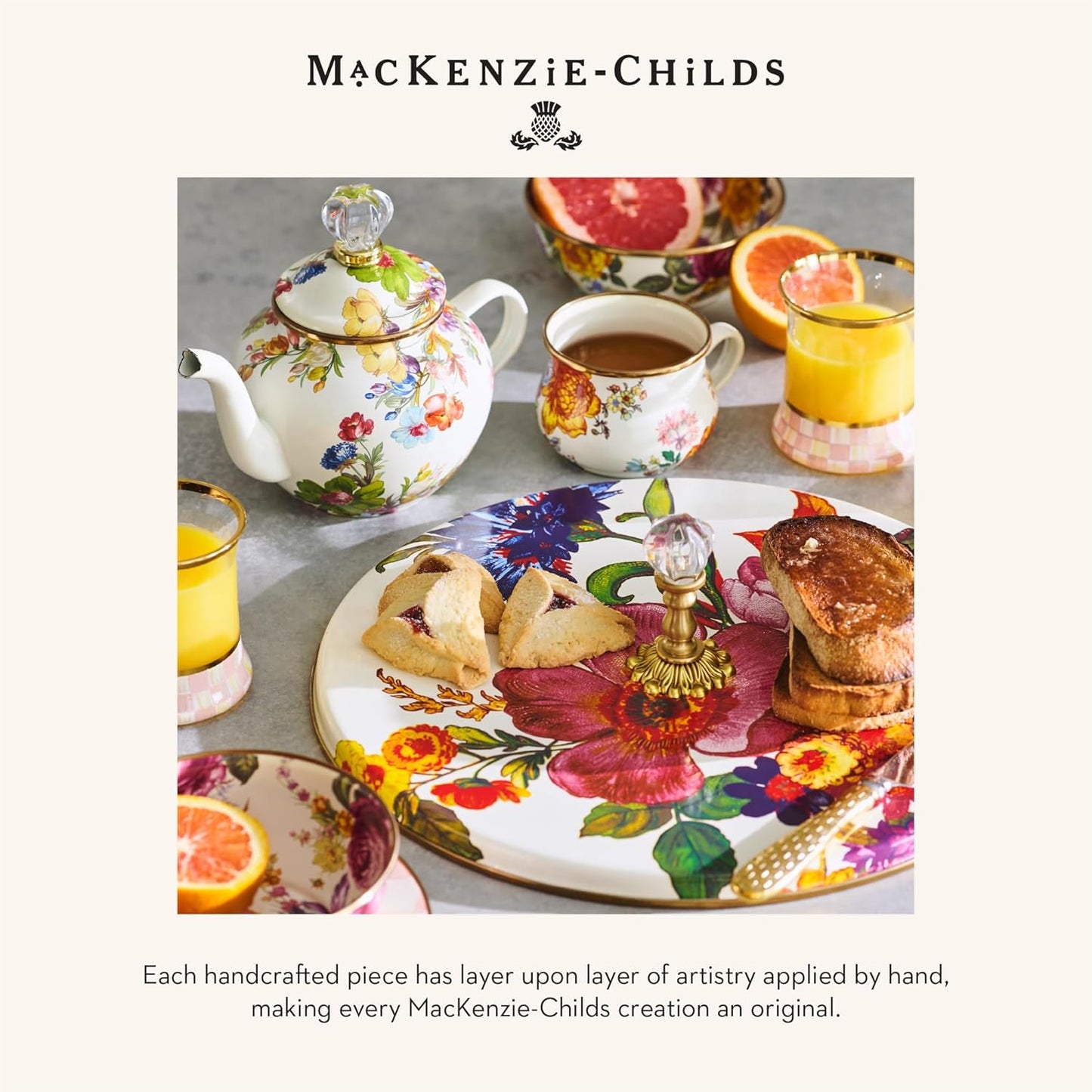 MACKENZIE-CHILDS Enamel Dinner Plate, Decorative Dinnerware Plate, 10 Inches, Set of 1, White Flower Market