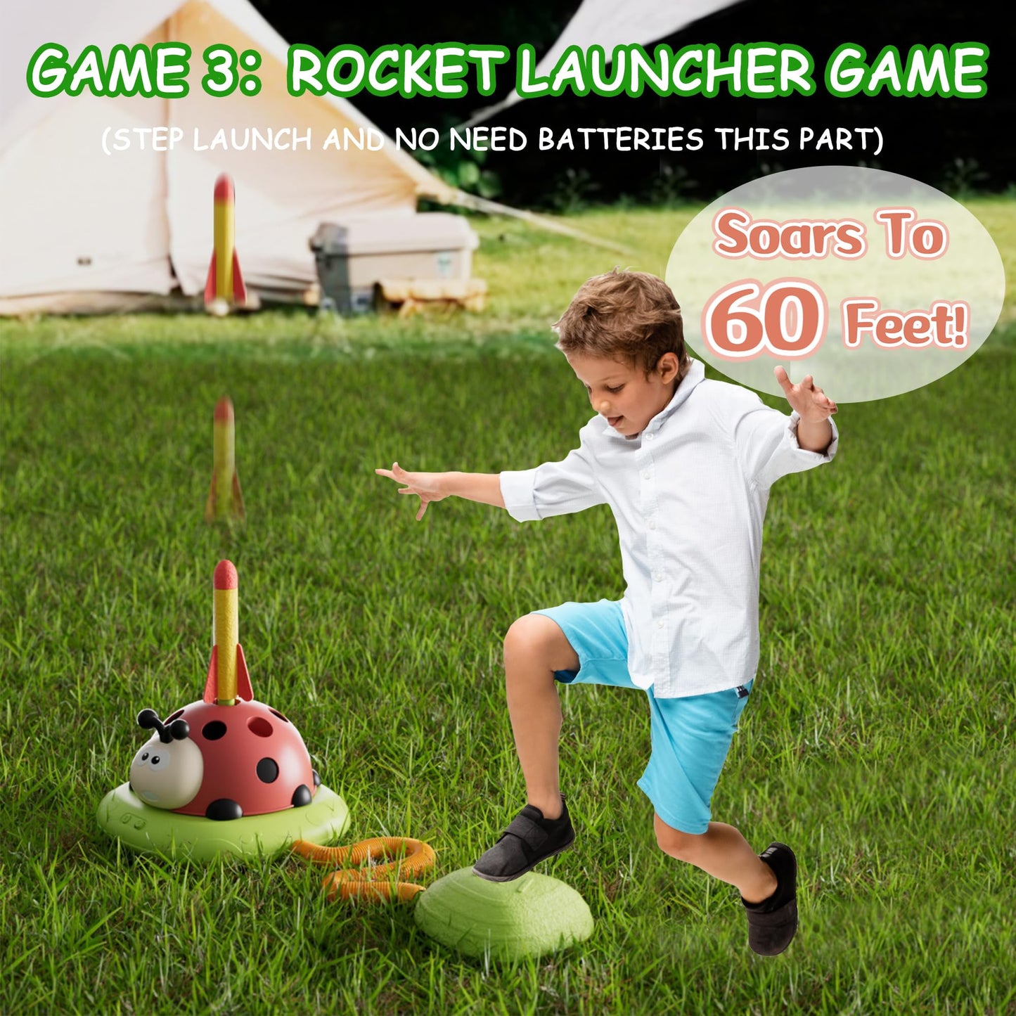 Pobaiyi 5 in 1 Musical Jump Toys, Toss Ring Game Stomping Launch Rocket Launcher for Kids, Obstacle Avoidance & Jump Squating Toy Games Remote Control Outdoor & Indoor Toys for Ages 4-8 8-13