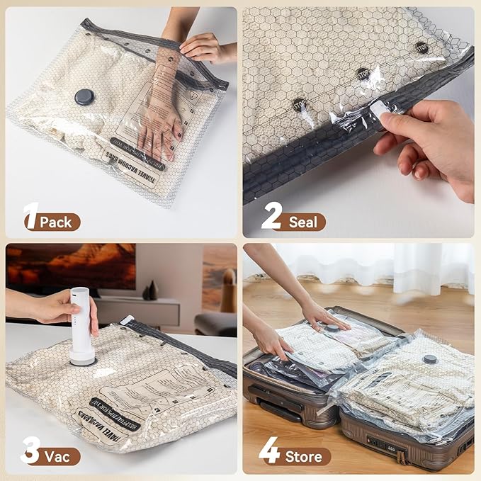 Vacuum Seal Bags for Clothing Travel,15 Pack Vacuum Bags with Cordless Electric Pump，Space saving vacuum bags for travel and clothing storage