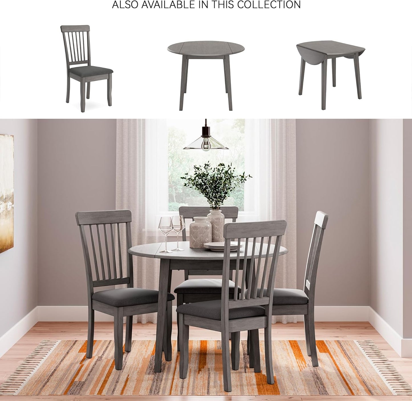 Signature Design by Ashley Shullden Casual Round Dining Small Drop Leaf Table, Seats up to 4, Gray