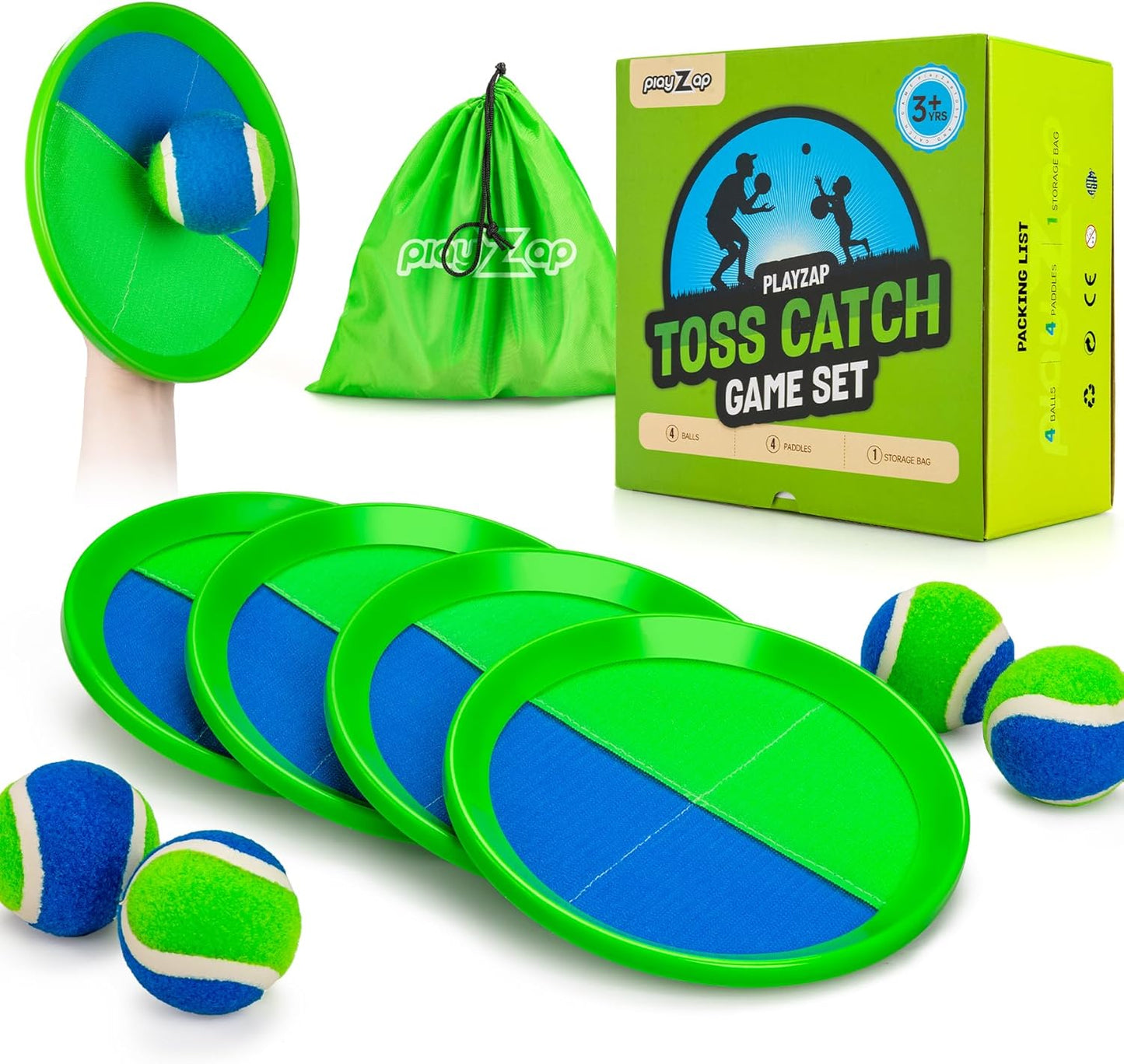 PlayZap Toss and Catch Ball Set Upgraded Stocking Stuffers for Toddlers Kids Teens Boys Girls - Baseball Toys Sturdy PVC for Beach Pool Yard Outdoor - Gift for 3-5 5-8 8-13+ Years