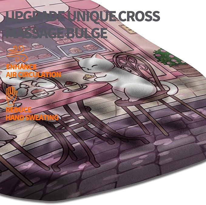 Ergonomic Slope Mouse Pad Wrist Support, Wrist Rest Mousepad for Carpal Tunnel Pain Relief with Massage Bulge and Slow Rebound Memory Foam (12x8 inch, Cat Bakery)