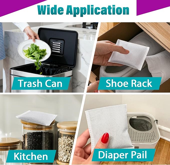 16 Pcs Activated Charcoal Odor Absorbing Filter Refills, Compatible with iTouchless 8 Gallon & Larger Trash Cans, Long-Lasting Deodorizer Replacement for Kitchen/Bathroom Use