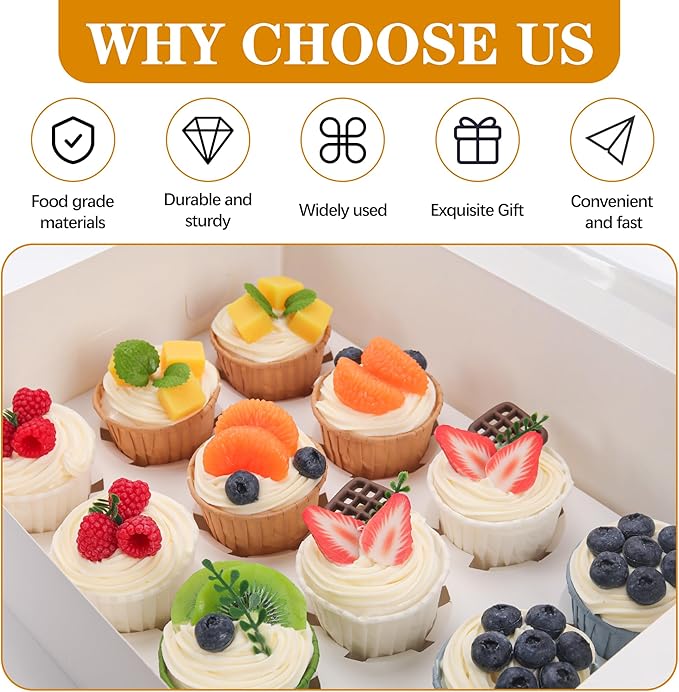 YunKo 15 Pack Dozen Cupcake Boxes White Cupcake Containers with Window Fit 12 Cupcakes or Muffins
