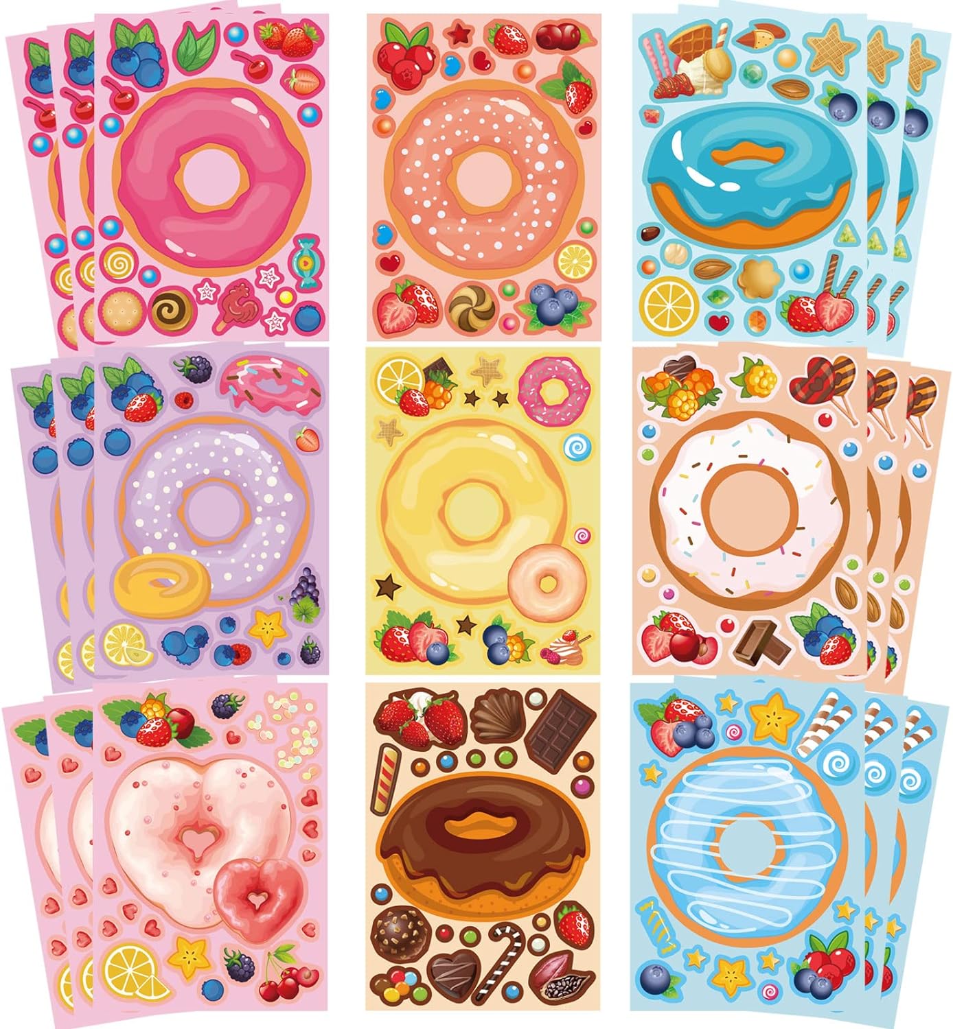 27 Sheets Make a Face Donut Stickers for Kids Make Your Own Dessert Stickers Mix and Match Sweets and Treats Fruit, Donut Themed Birthday Gifts DIY Art Crafts Party Favors Supplies Decorations