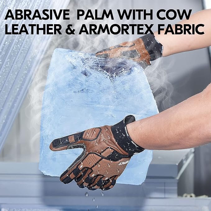Vgo...…1Pair Leather Heavy Duty Work Gloves,Mechanics Gloves,Water Resistant,Impact Resistant,Anti-Vibration(CA7722WR)