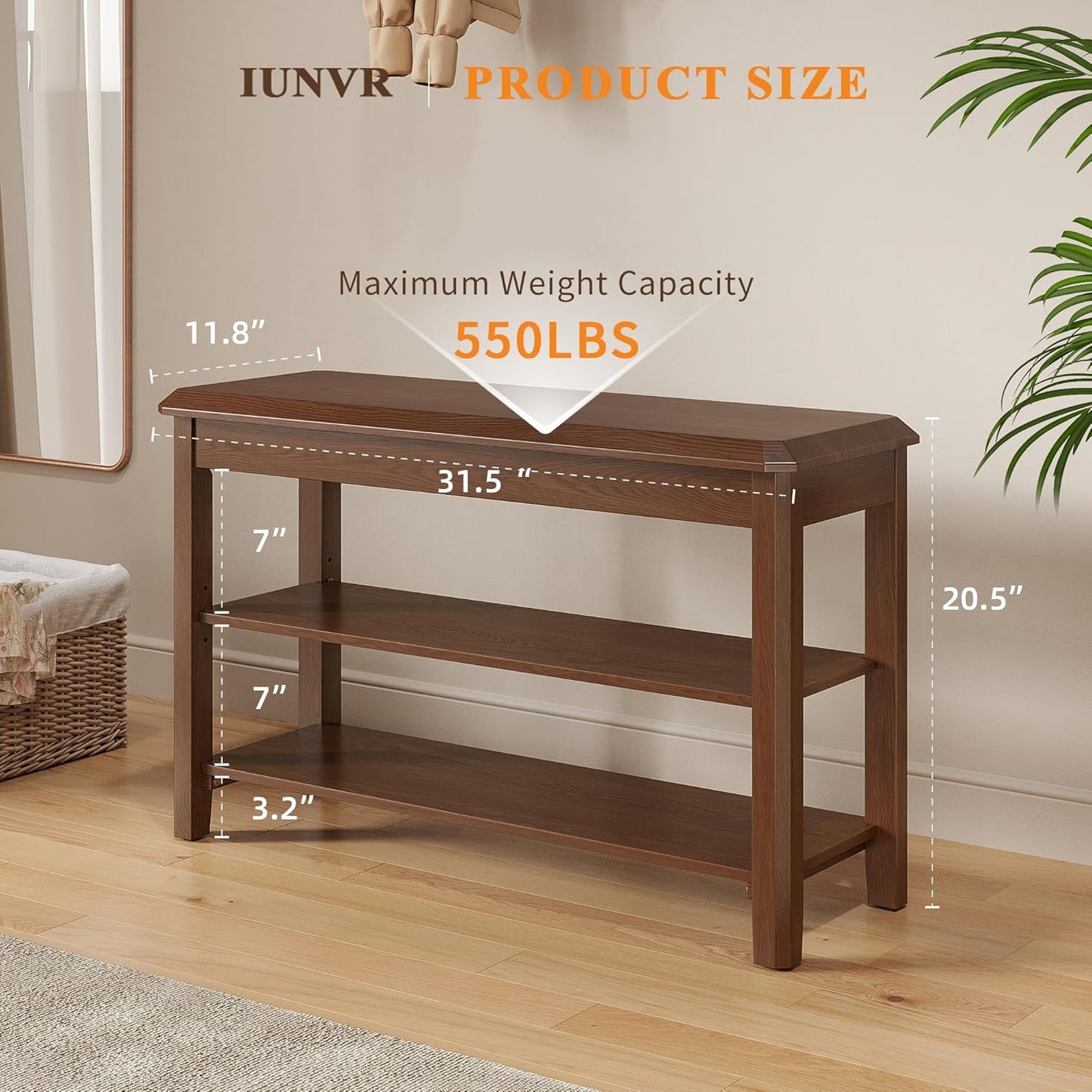 Shoe Rack for Front Door Entrance, Solid Wood Shoe Bench for Closet, Holds Up to 550lbs, Shoe Rack Bench for Entryway, Mudroom, Hallway