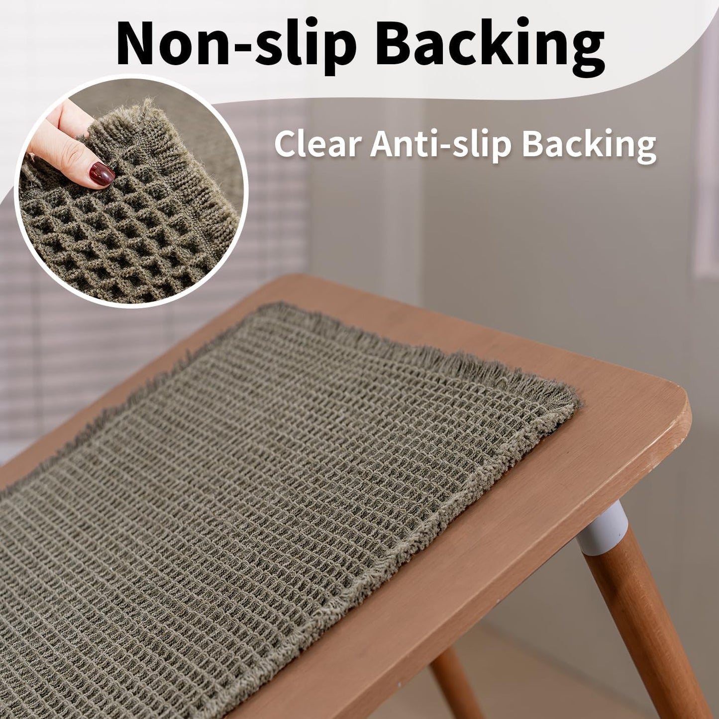 Waffle Bath Mat - Boho Bathroom Rugs Non Slip Washable, Super Absorbent & Quick Dry, Soft Bath Mat Farmhouse Bathroom Decor, 20'' x 48'', Olive Green