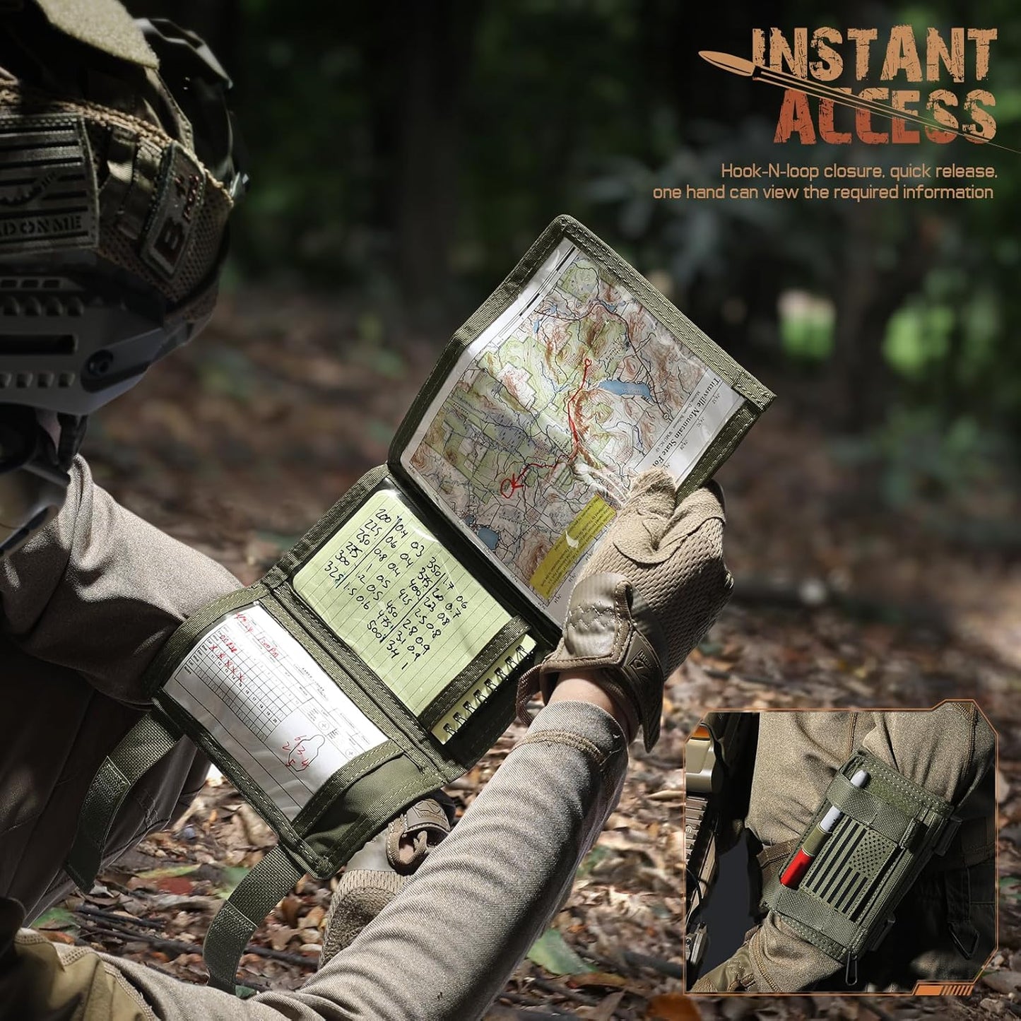 LIVANS Map Case Tactical Arm Sleeve QB Wristband Map Pouch Tactical Armband Sleeve Military Arm Wrist Pouch Document DOPE Card Holder for Shooting Rescue Field Measurement, Include Flag Patch