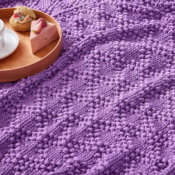 Knitted Weighted Blanket for Adult, Chunky Knit Weighted Throw for Sleep 36"*48" 3lbs, Cooling Breathable Heavy Blanket Machine Washable Blanket for Room Decor(Purple)
