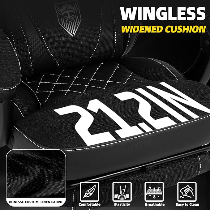 Vonesse Gaming Chair, Reclining Fabric Gaming Chairs for Adults 250LBS, Office Chair with Pocket Spring Cushion, Computer Chair with Footrest and Massage Lumbar Support (Black)