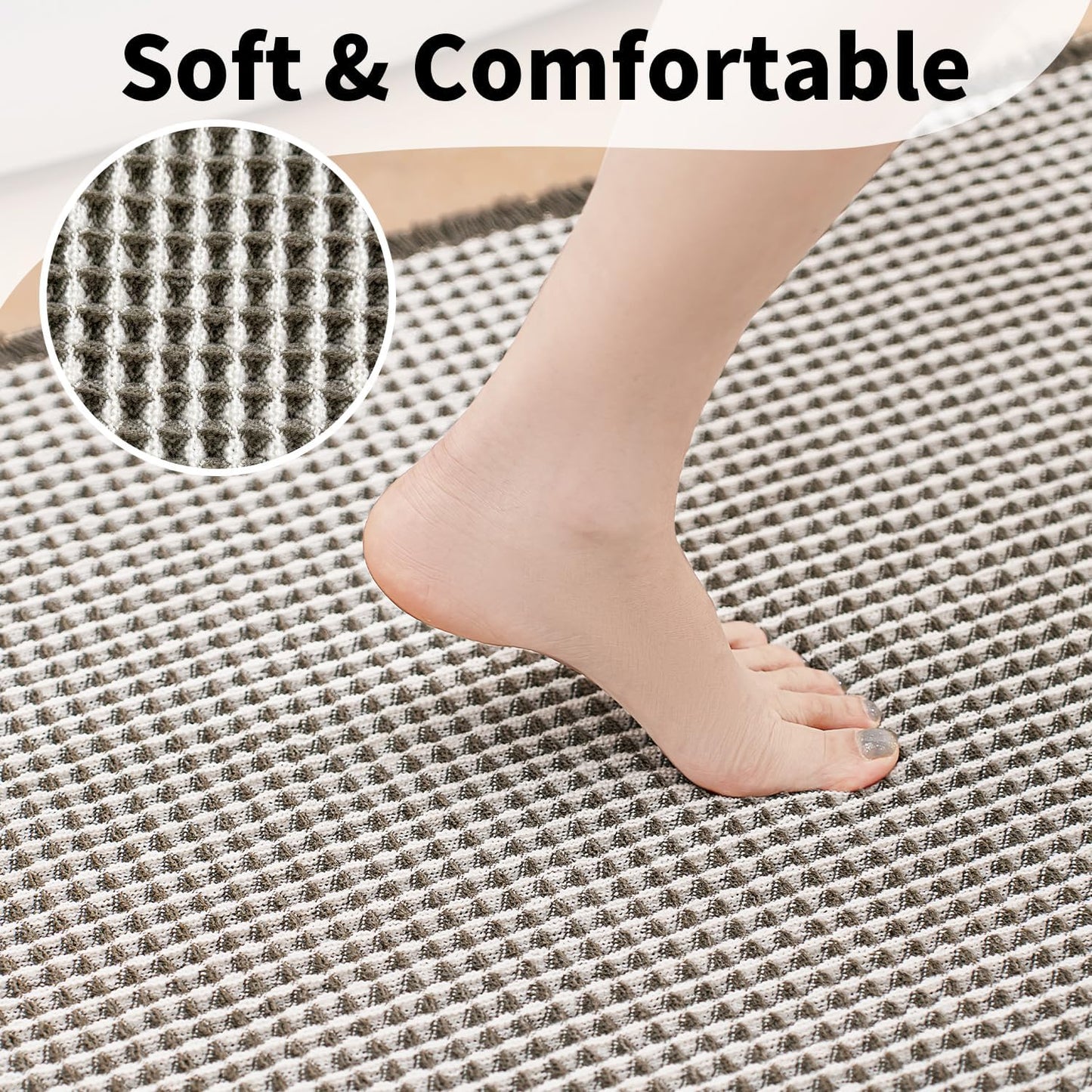 Waffle Bath Mat - Boho Bathroom Rugs Non Slip Washable, Super Absorbent & Quick Dry, Soft Bath Mat Farmhouse Bathroom Decor, 24'' x 36'', Olive Green and White