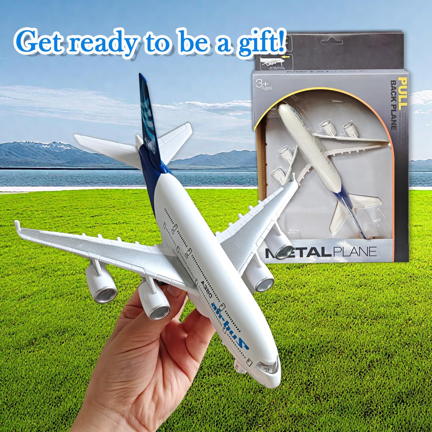 OTONOPI Airplane Toy A380 for Kids, Bump and Go Pull Back Airlines Die Cast Metal Airbus Plane Toy with Lights and Sounds, Model Airplane Toy for Boys & Girls Age 3-12 for Gift and Collection
