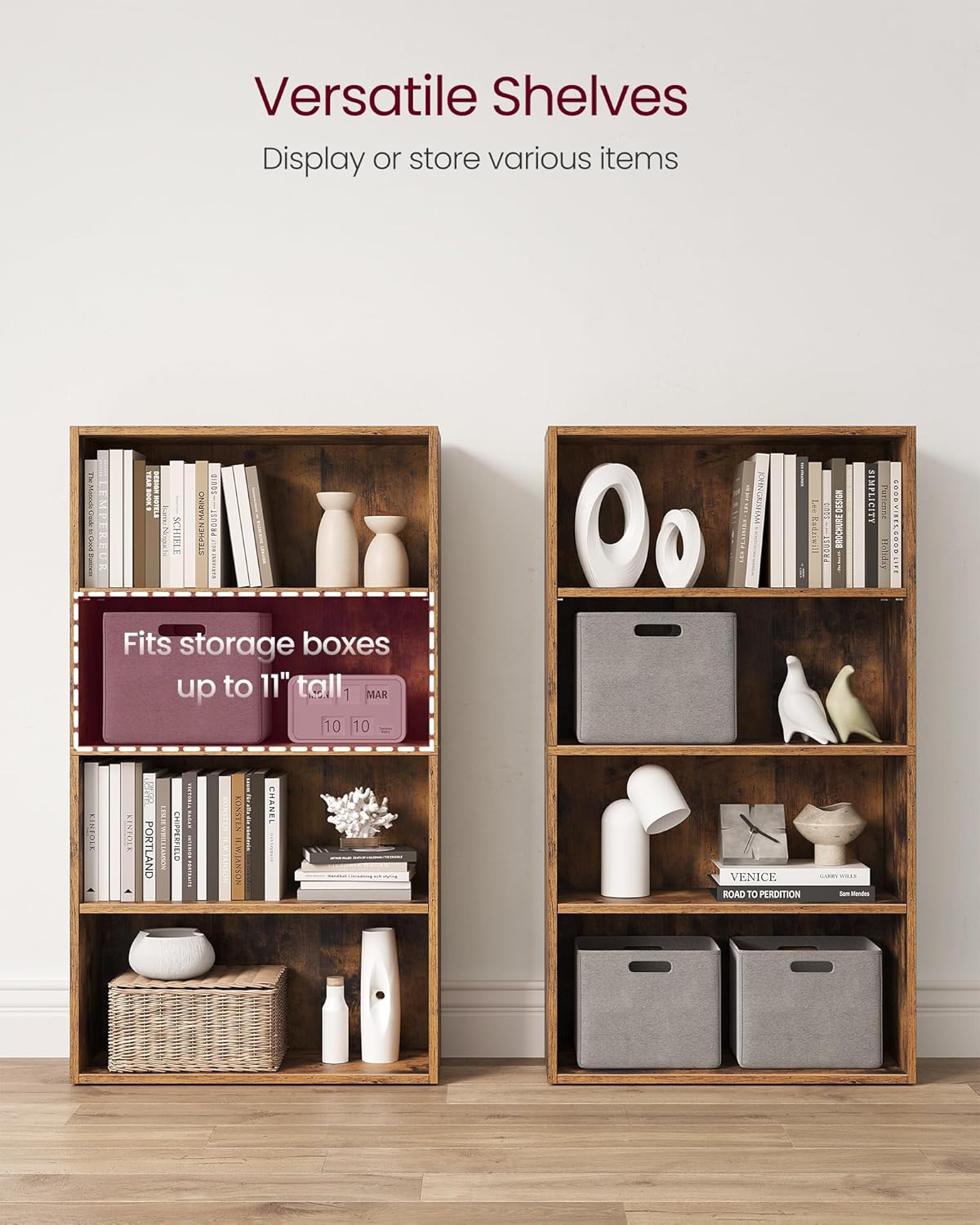 VASAGLE CUSTOS Collection - Bookshelf, 4-Tier Bookcase, Book Shelf, Open Storage Shelf, 9.4 x 23.6 x 42.4 Inches, for Living Room, Home Office, Dinning Room, Rustic Brown ULBC164X01