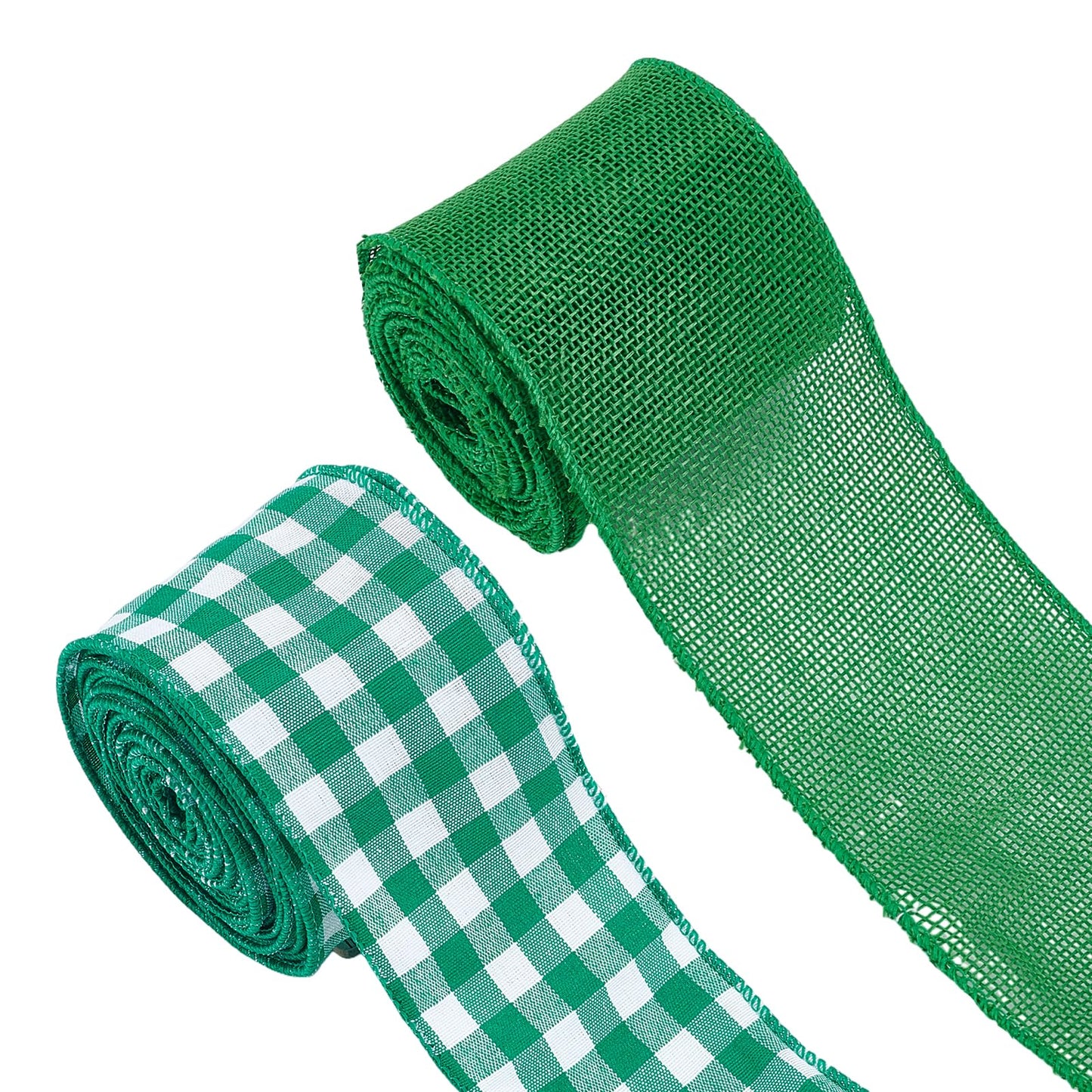 letsinstyle 2 Rolls 12 Yards Buffalo Plaid Wired Edge Ribbons, 2.5" Buffalo Check Wired Edge Ribbon, Green and White Checkered Burlap Ribbons for Wedding Party DIY Decoration Wreaths Bow