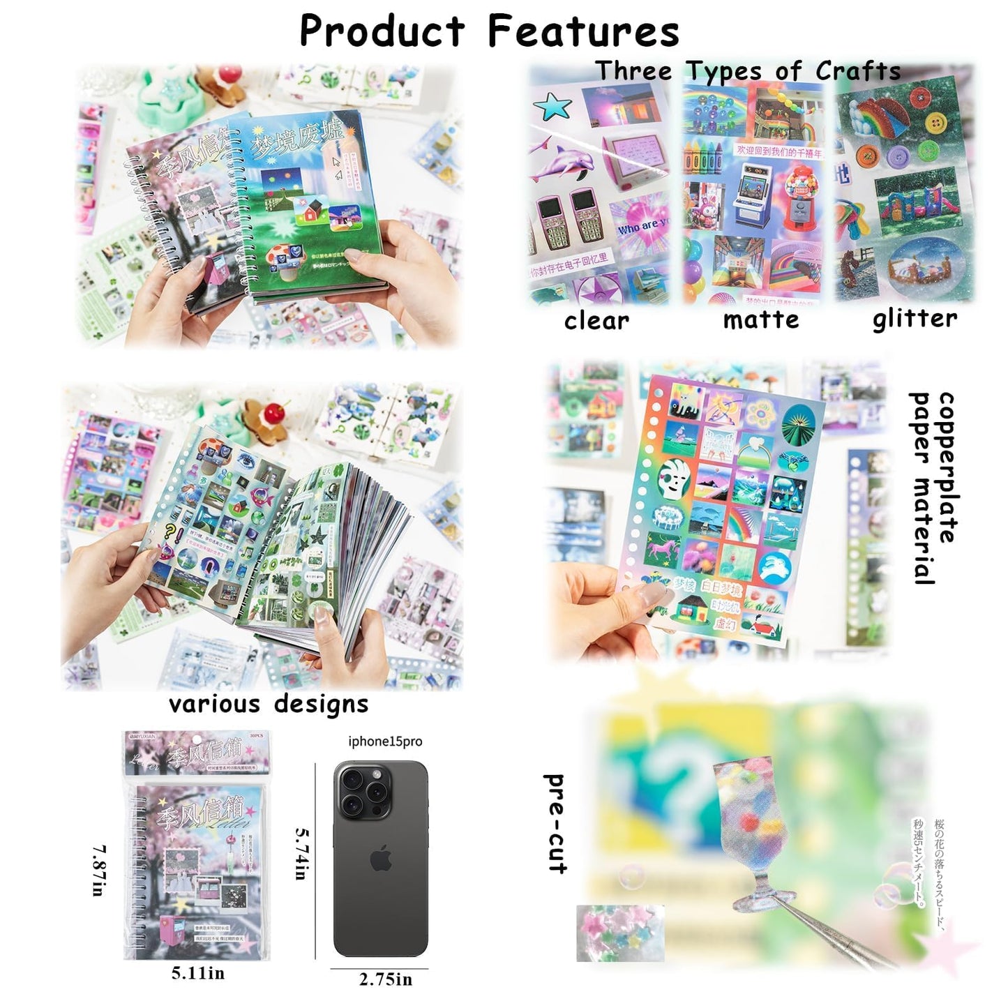 600+Japanese Stickers for Journaling Supplies,30 Sheets Decorative Scenery Sentences Themed Japanese Sticker Book for Scrapbooking,Junk Journal Supplies, DIY Crafts (Monsoon)
