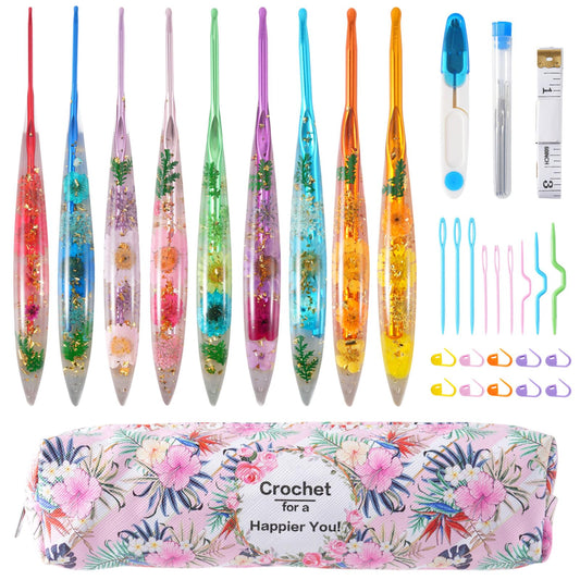 Jieting 9 Sizes Ergonomic Crochet Hooks Set 2.0mm–6.0mm with Floral Handles, Crochet Hook Kit for Beginners, Smooth Yarn Crochet Needles with Storage Bag & Accessories for Knitting Lovers