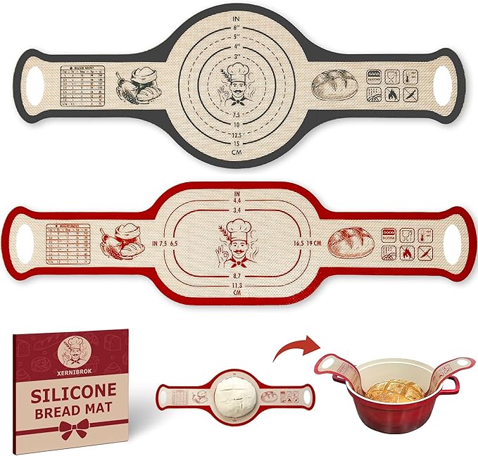 Silicone Bread Sling for Dutch Oven, 2 PCS Non-Stick Reusable Bread Baking Mats with Long Handles, Seamless Design Easy to Transfer Sourdough Sling Silicone Sourdough Sling Dough (Round Gray/Oval Red)