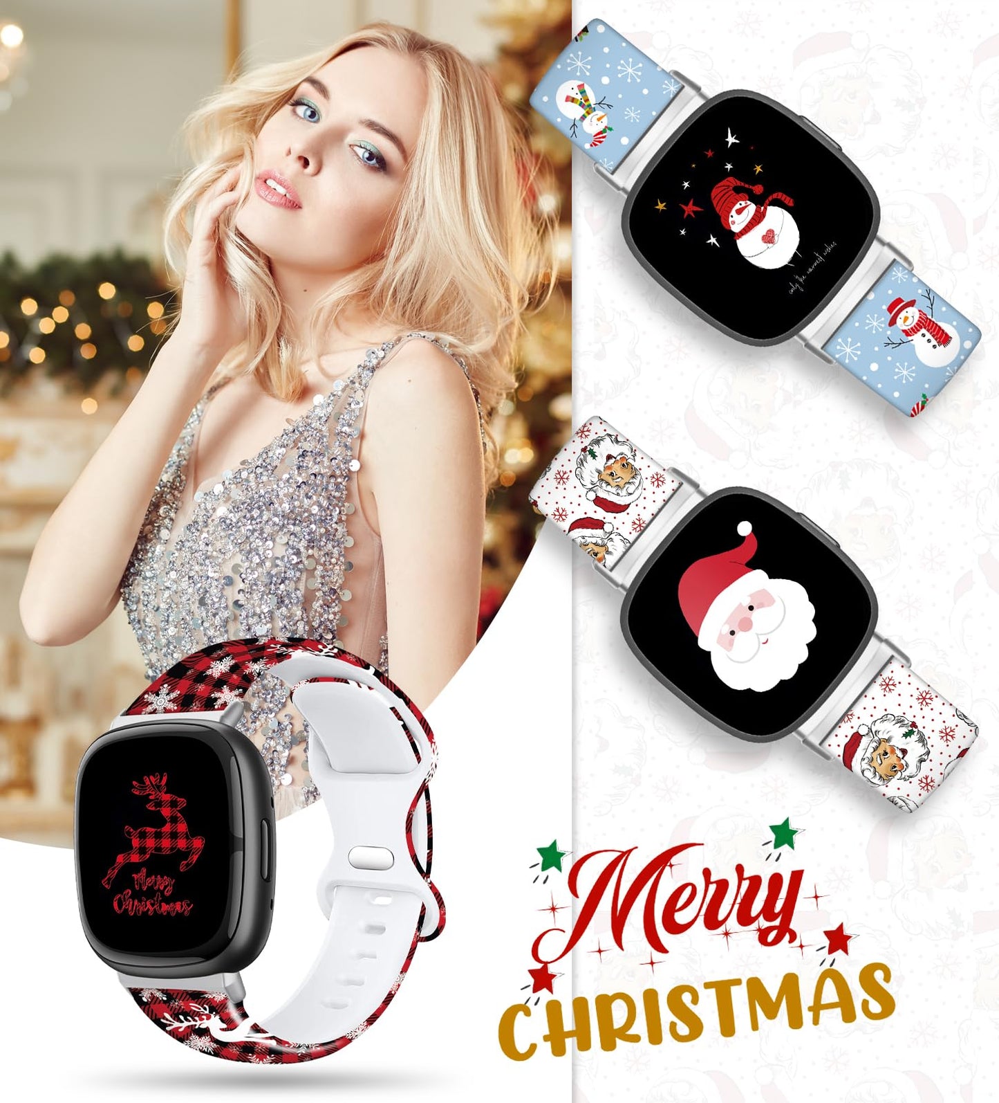Christmas Halloween Thanksgiving Band Compatible With Fitbit Versa 3/Fitbit Versa 4/Fitbit Sense/Sense 2, Smartwatch Holiday Wom