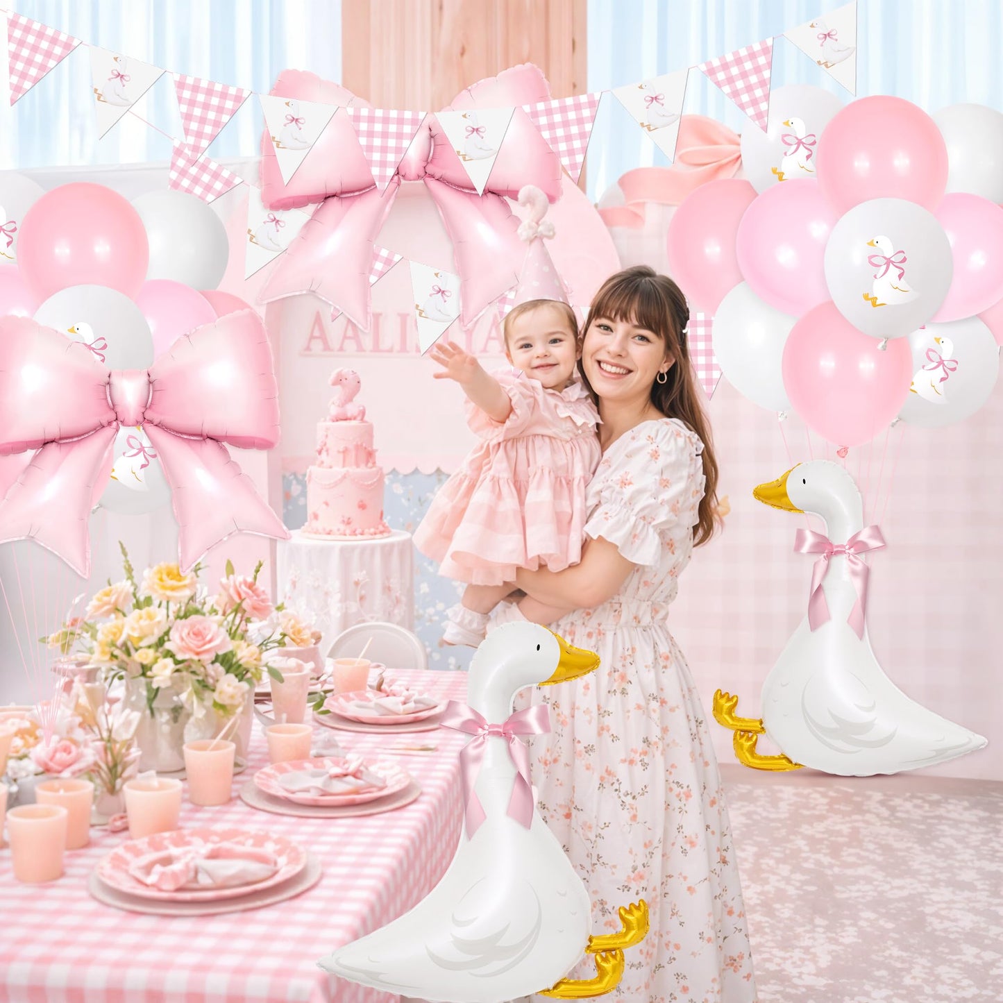 Kriyokiaa One Silly Goose Birthday Decor Girl 39PCS Silly Goose Baby Shower Decorations with Goose Bow Foil Balloons and Geese Banner for Girl Pink Baby Shower 1st Birthday Party Decorations