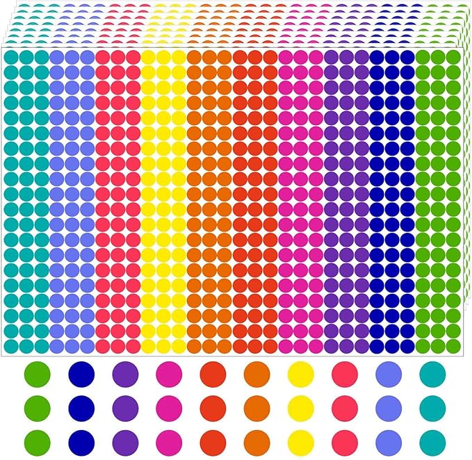 6000 PCS 1/4" Small Dot Stickers Round Color Coding Labels Circle Dots Labels Sticker for Office, Classroom Etc