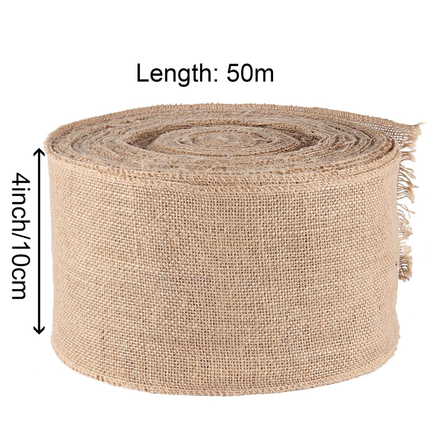 KINJOEK 4 Inch Wide 54 Yards Burlap Ribbon, Natural Jute Fabric Ribbon Crafts Ribbon for Christmas Wedding Gifts Burlap Fabric DIY for Decoration