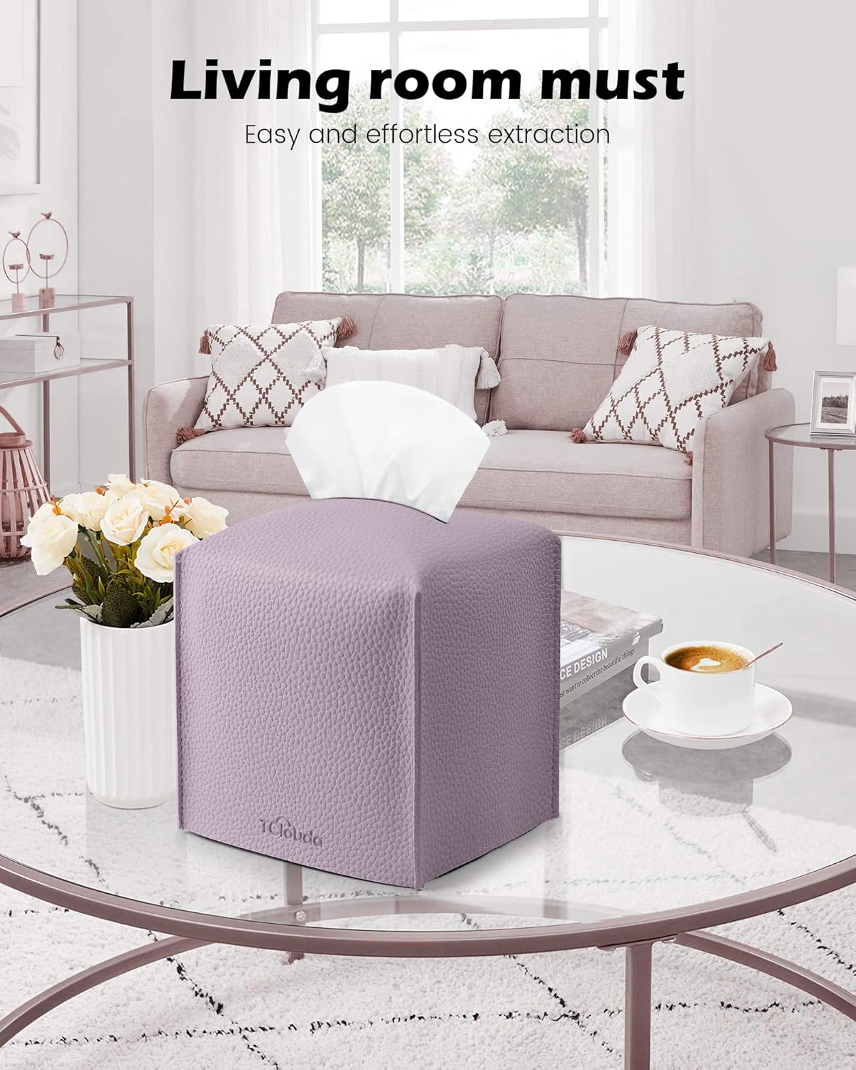 Tissue Box Cover for PU Leather, Modern Simple Solid Color Holder Square Tissue Bag, Ideal for Bathrooms,Office,Car,Nightstand,Outdoor Tent,Dining Table,5"X5"X5", Single Purple