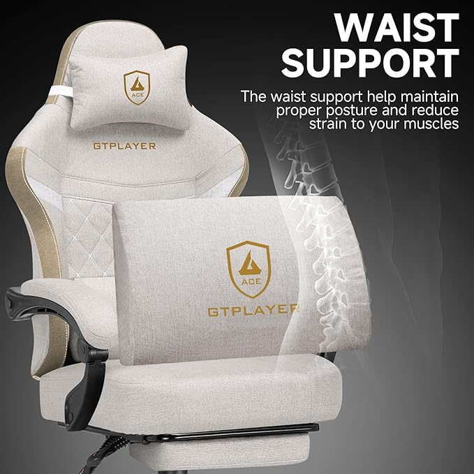 GTPLAYER Gaming Chair, Fabric Computer Office Chair with Pocket Spring Cushion, Ergonomic Office and Gaming, Video Gaming Chair with Linkage Armrests, High Back Desk Chair with Adjustable Recliner