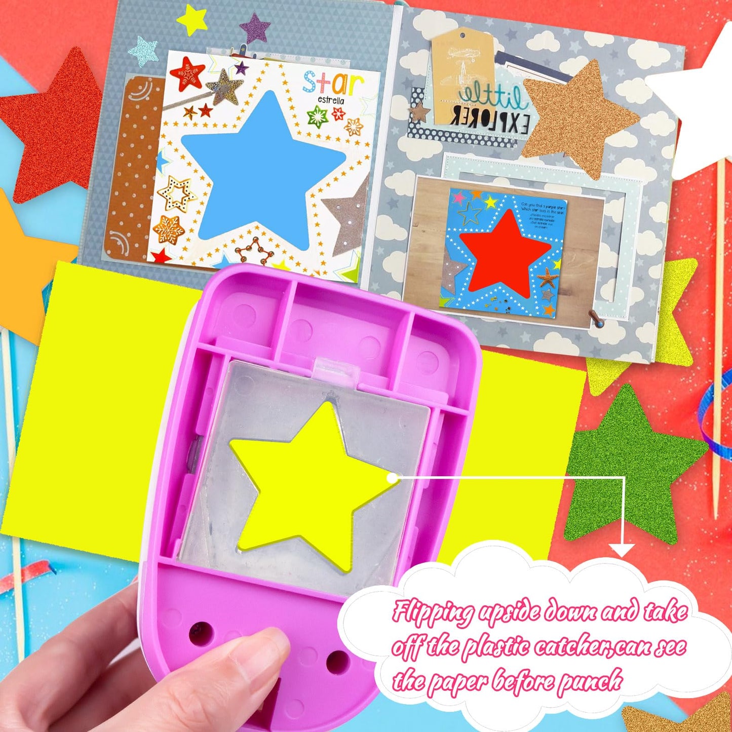 Star Hole Punch 2 inch, Star Paper Punch, Stars Shaped Hole Punch, Scrapbooking Punches, Stars Hole Puncher for Crafts, StarPunch Lever Paper Punch, Craft Punches for Scrapbooking, Card Making