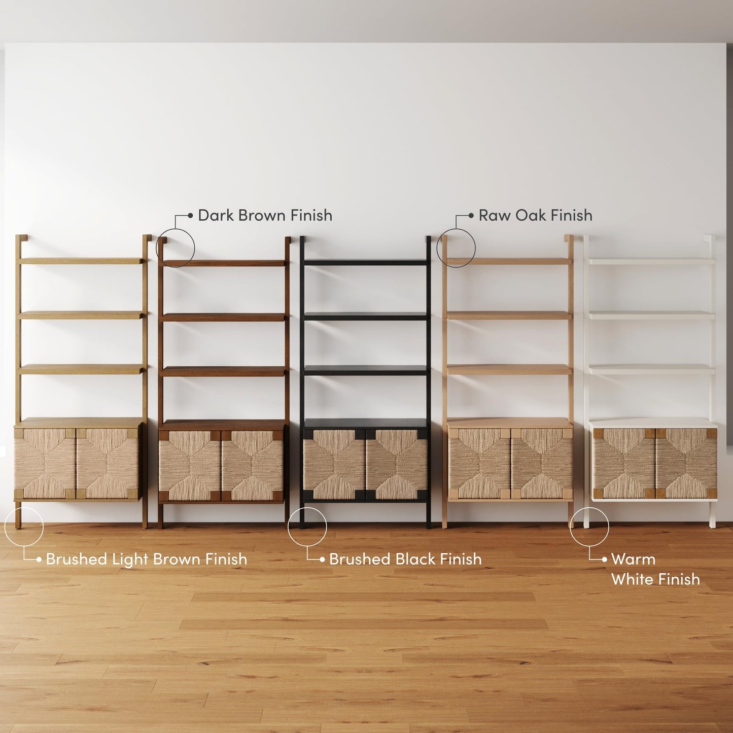 Nathan James Beacon 3-Shelf Bookcase with Seagrass Cabinet, Solid Wood Boho Bookshelf with Storage with Solid Wood Frame, Seagrass/Black