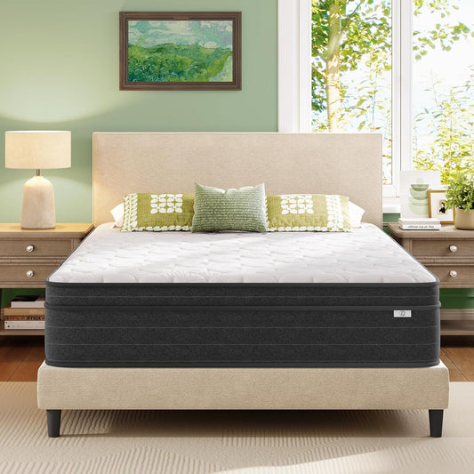 12 Inch Queen Size Mattress in a Box - Memory Foam & Pocket Spring Bed Mattress for Back Pain Relief, Cool Breathable Fiberglass-Free Cover, Medium Firm, CertiPUR-US Certified