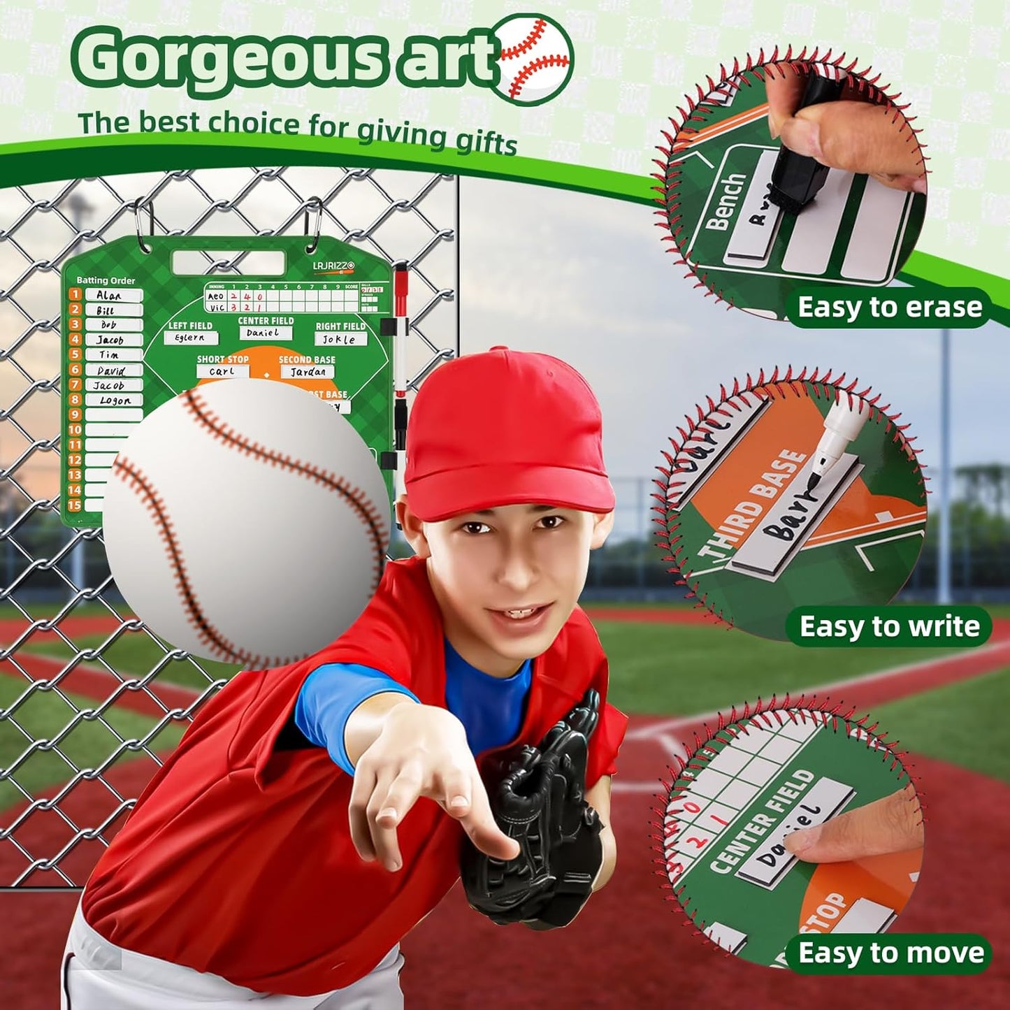 Magnetic Baseball Lineup Board，Baseball Lineup Cards Baseball Lineup Board for Dugout Baseball Clipboard for Coaches Softball Lineup Cards Marker Boards Baseball Coaching Accessories（Green）