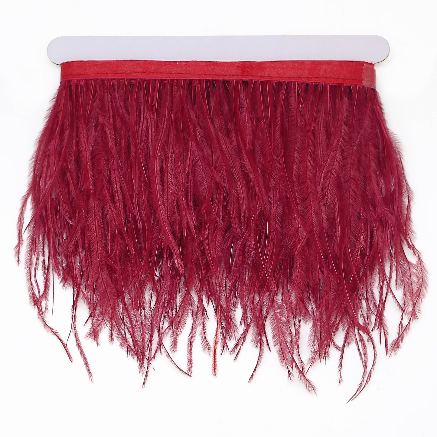 FQTANJU 2 Yards Ostrich Feather Trim Fringe, 4-6inch Width Feather Trimming Fringe Satin Ribbon for Dress Millinery Sewing Crafts Costumes Decoration (Wine Red)