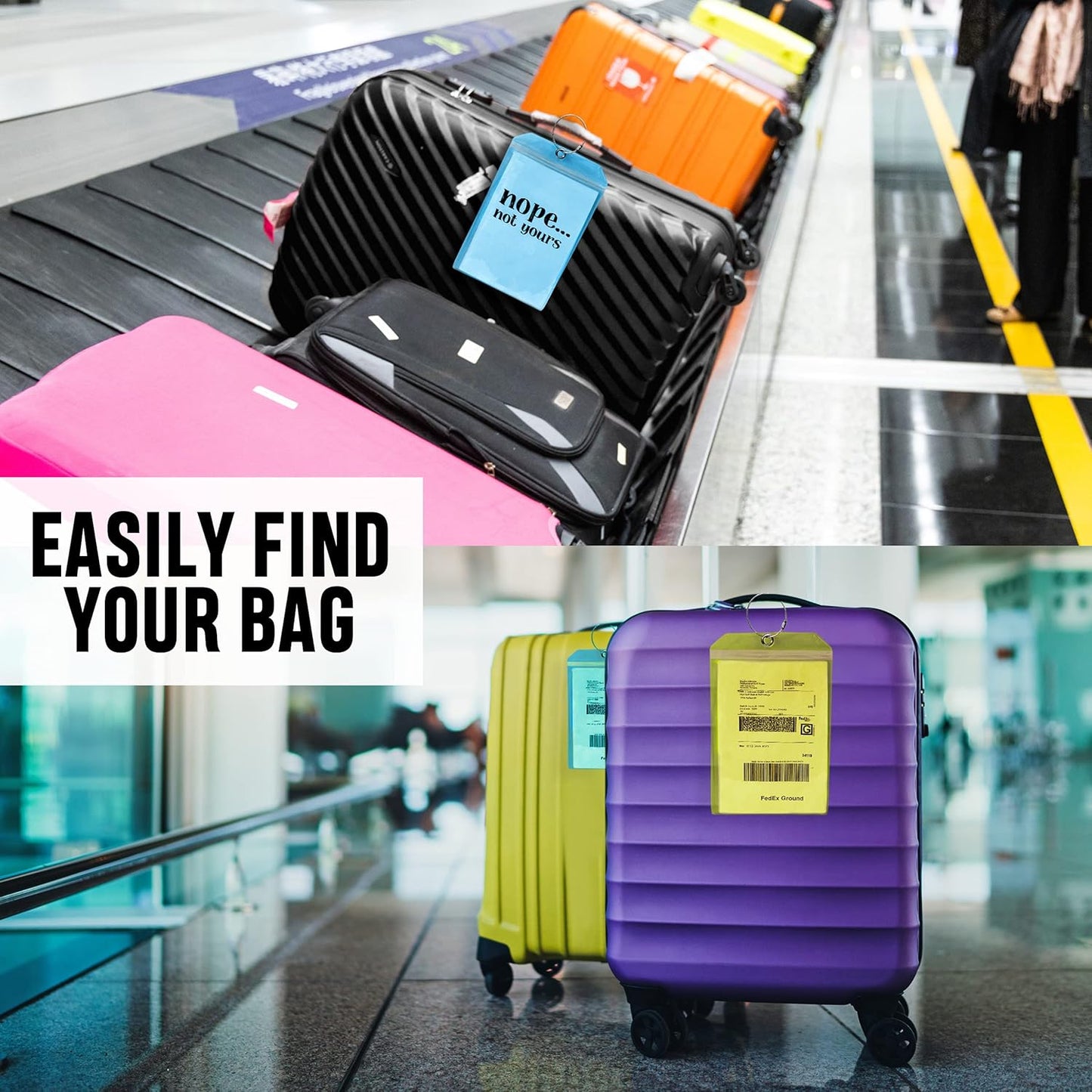Golf Luggage Tag - Set of 2 Bag Tags Set Extra Large 9" x 6" - Plastic Waterproof Zipper Pouch - PVC Baggage Tag Sleeve for Travel and Shipping Golf Bag - Sealable Personalized Ship Sticks Insert