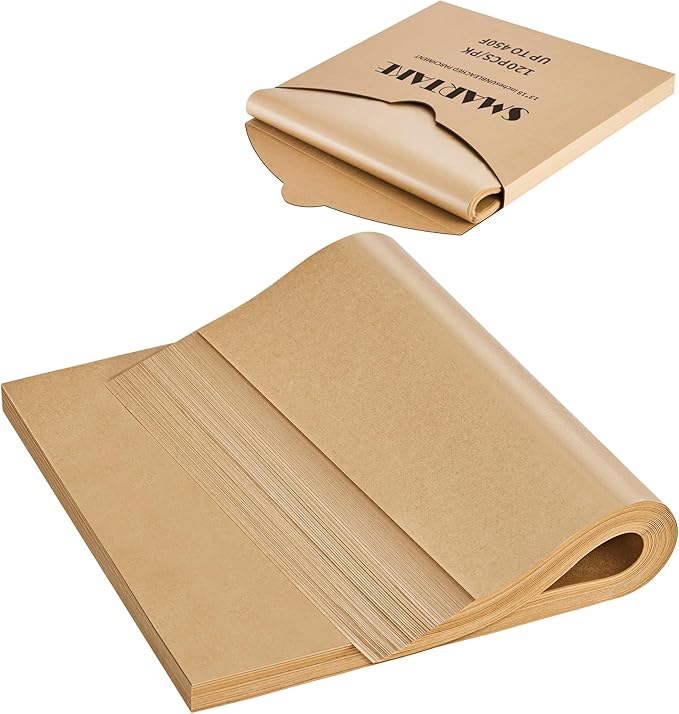 SMARTAKE 120Pcs Parchment Paper Sheets, 13x18 Inch Pre-Cut Parchment Paper for Baking, Non-Stick Baking Paper, Natural Wood Pulp, for Air Fryer Steaming Grilling Rack Oven (Unbleached)