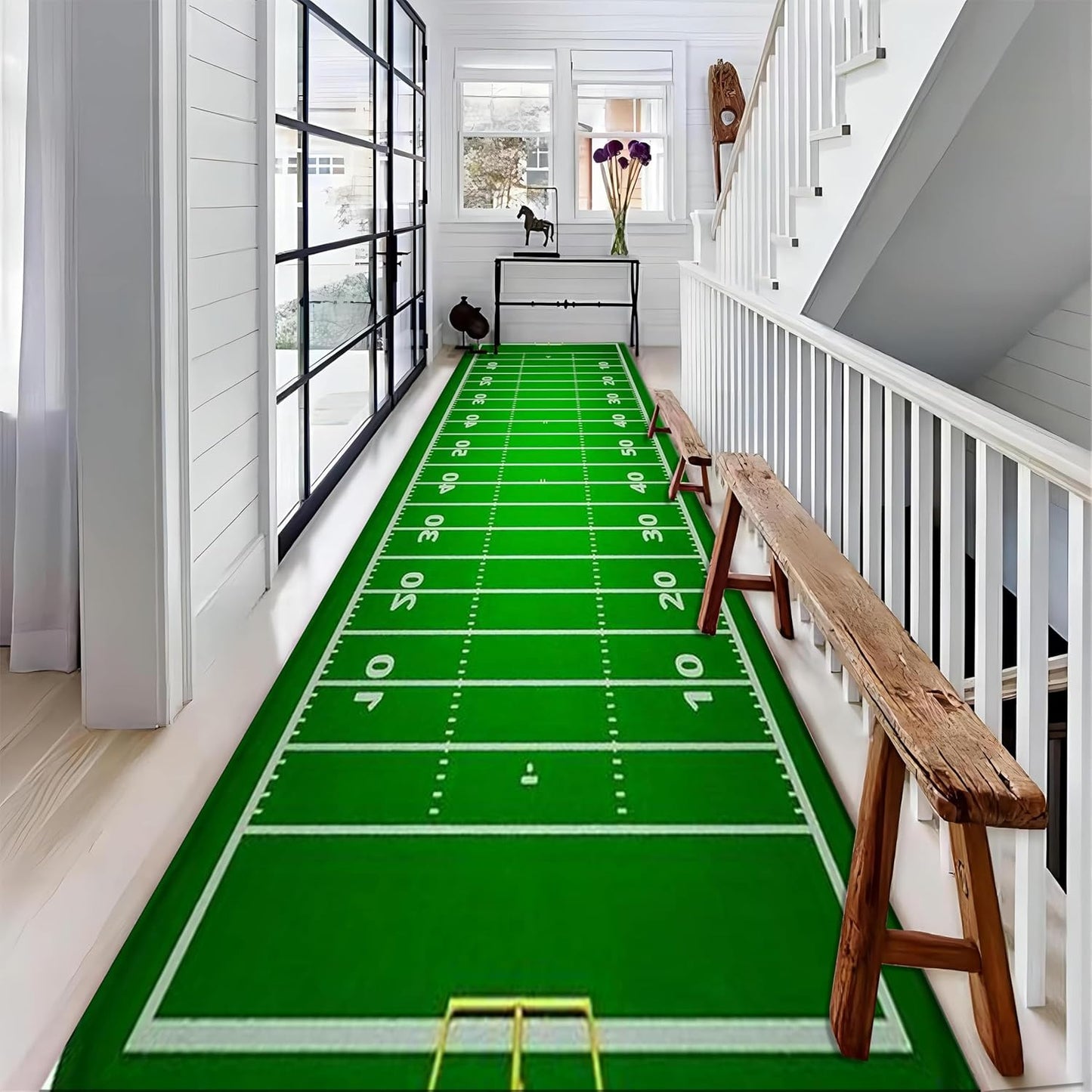 Football Long Hallway Rug Runners, 2x6ft, Sports Soccer Runner for Entryway, Thin Low Pile Easy Clean Rugs, Non-Shedding Reduce Noise Washable Non-Slip Carpets for Bedside Family
