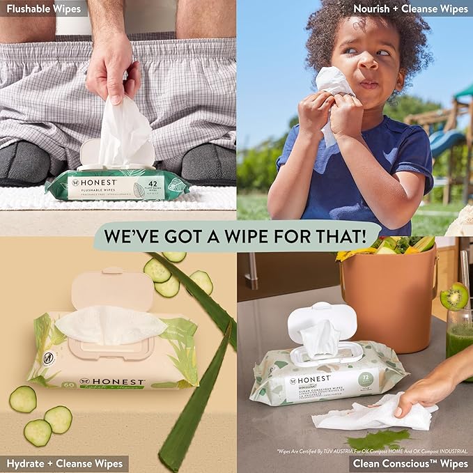 The Honest Company Calm and Cleanse Naturally Scented Wipes Cleansing Multi-Tasking 99% Water Plant Based Hypoallergenic Lavender 60 Count