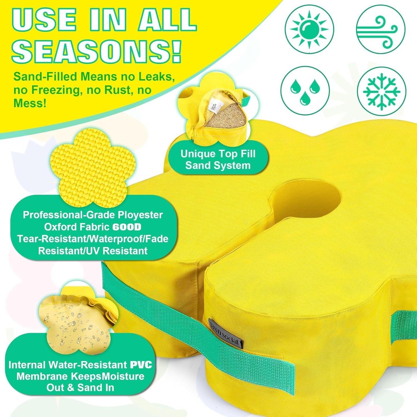 Lawn Social Umbrella Base Weight Bag, Round Heavy Duty Sand Bags for Cantilever Patio Umbrella, Universal Fit for Any Offset Design, Stabilize and Secure Umbrella (Yellow)