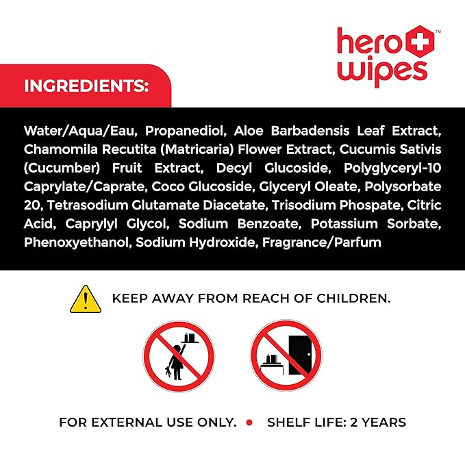 Hero Wipes Body Wipes Remove 98% Of Carcinogens, Ash, Soot, Smoke, Toxins - 48ct Extra Thick Durable 10x9 inches Firefighter Wet Wipes