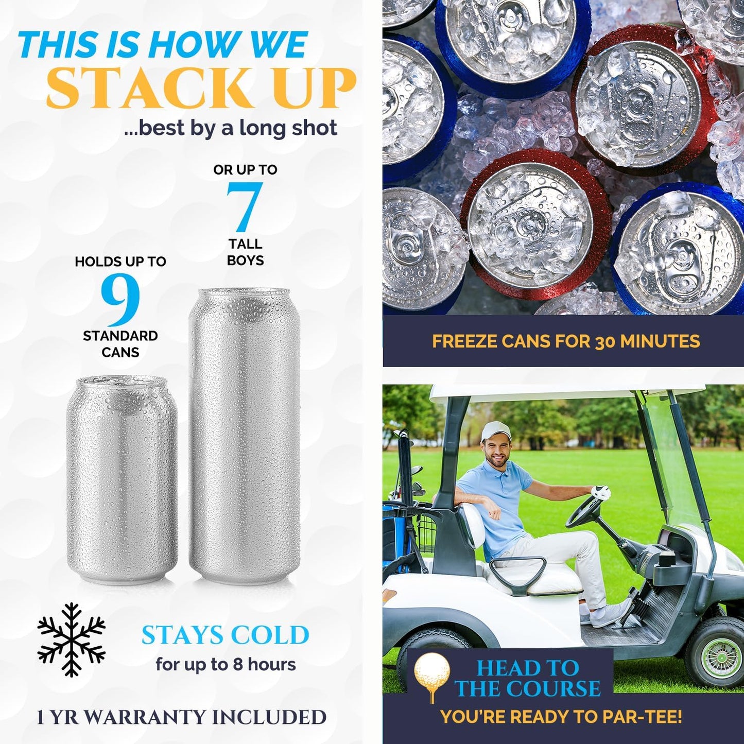 9 Can Insulated Golf Beer Sleeve with 7 Ice Pack Coolers - 8mm Thick Insulation Keeps Drinks Cold and Leak Proof Zipper – Customer-Favorite Golfing Gifts & Golf Bag Accessories