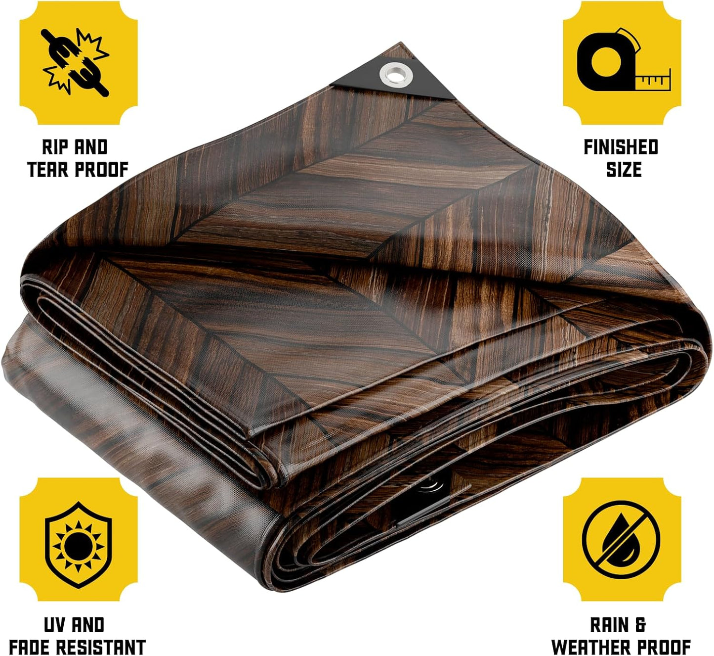 Core Tarps Extreme Heavy Duty 20 Mil Tarp Cover, Waterproof, UV Resistant, Rip and Tear Proof, Poly Tarpaulin with Reinforced Edges for Roof, Camping, Patio, Pool, Boat (Brown Wood/Black 10′ X 10′)