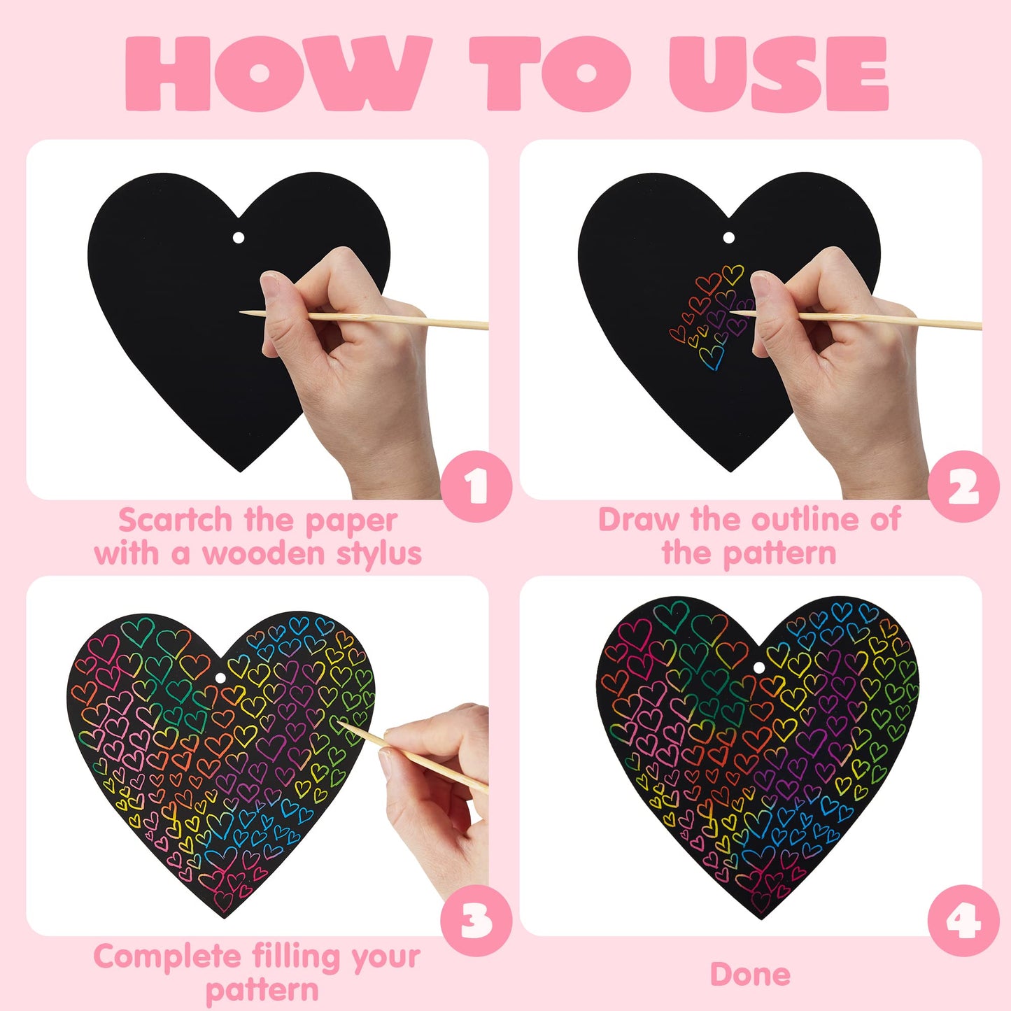 JOYIN 36 Packs Valentines Day Gifts Cards for Kids Magic Color Scratch Heart Rainbow Scratch Paper Heart Valentine Crafts and Art for Kids Classroom Exchange Create Rainbow Art Without Ink