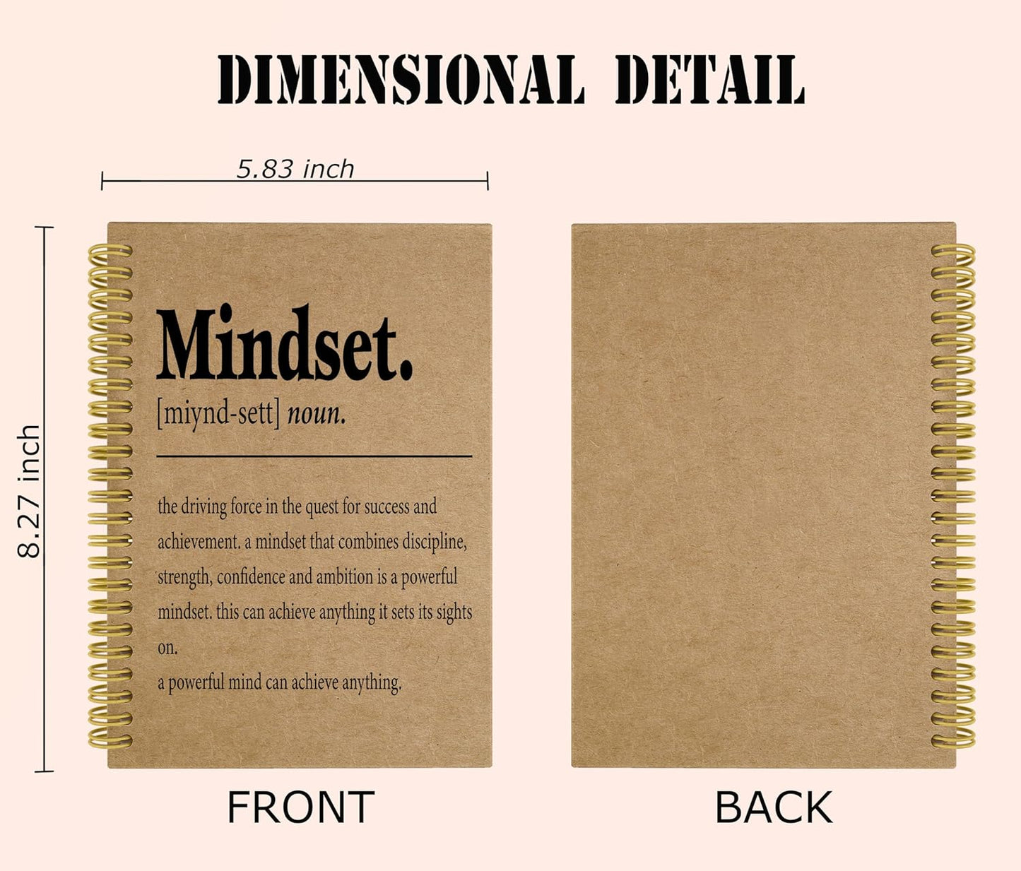 Knibeo Mindset Inspirational Notebooks Journal - Anti Anxiety Notebook, 5.5×8.3 Inch Inspirational Spiral Bound Notebook with 164 Pages, College School Supplies，Kraft Paper Notebook