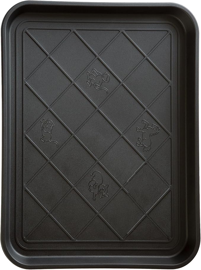All-Weather Boot Tray - Water-Resistant Plastic Mud Pan, Pet Food Tray, and Outdoor or Indoor Shoe Mat for Entryway by Stalwart (Black)