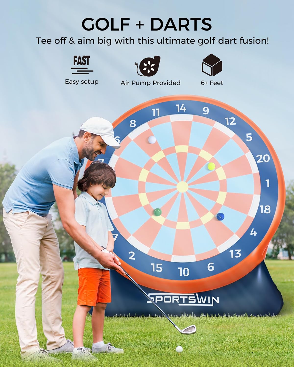 6ft Giant Inflatable Golf Dart Board Games, Golf Games for Adults Outdoor Including Inflatable Dartboard, Air Pump, 12 Golf Balls, Chipping Mat, Giant Yard Games for Adults Kids