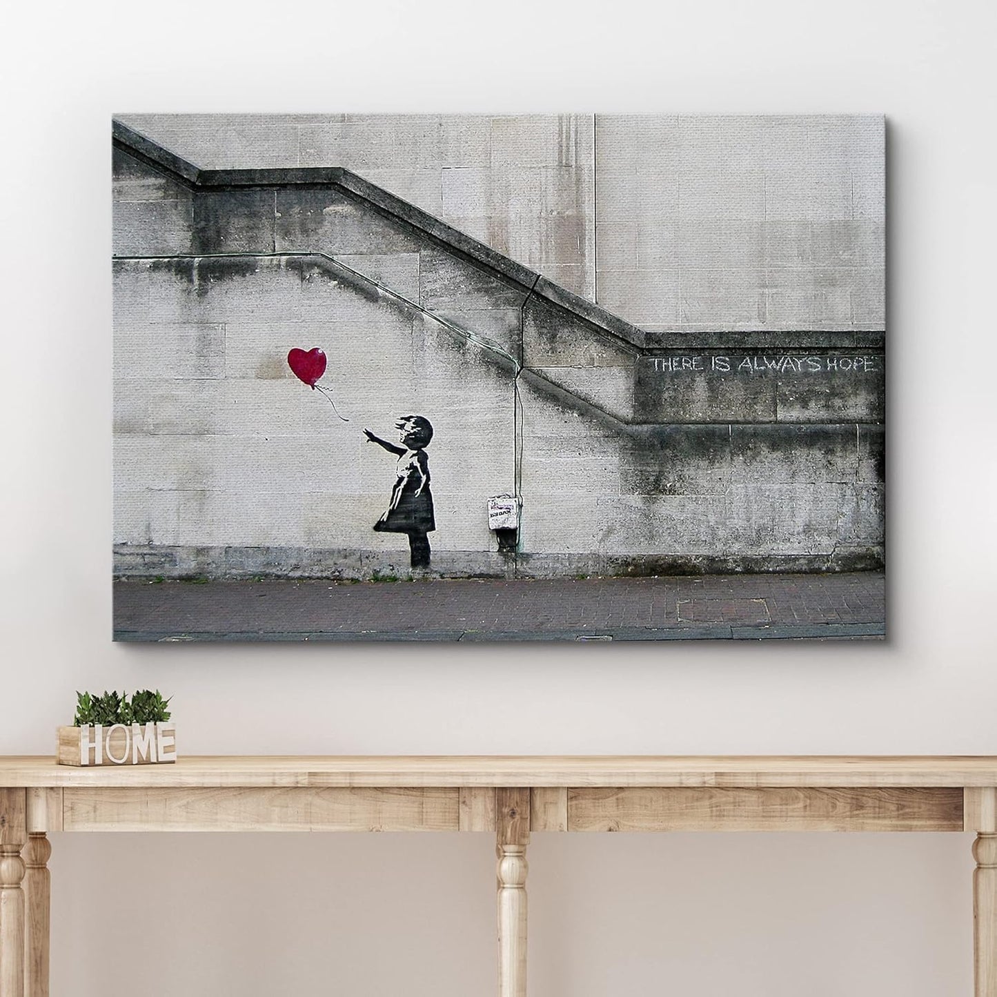 wall26 Canvas Print Wall Art Banksy There is Always Hope Girl with Balloon Graffiti & Street Art Pop Culture Illustrations Pop Art Bohemian Multicolor Dark for Living Room, Bedroom, Office - 12"x18"