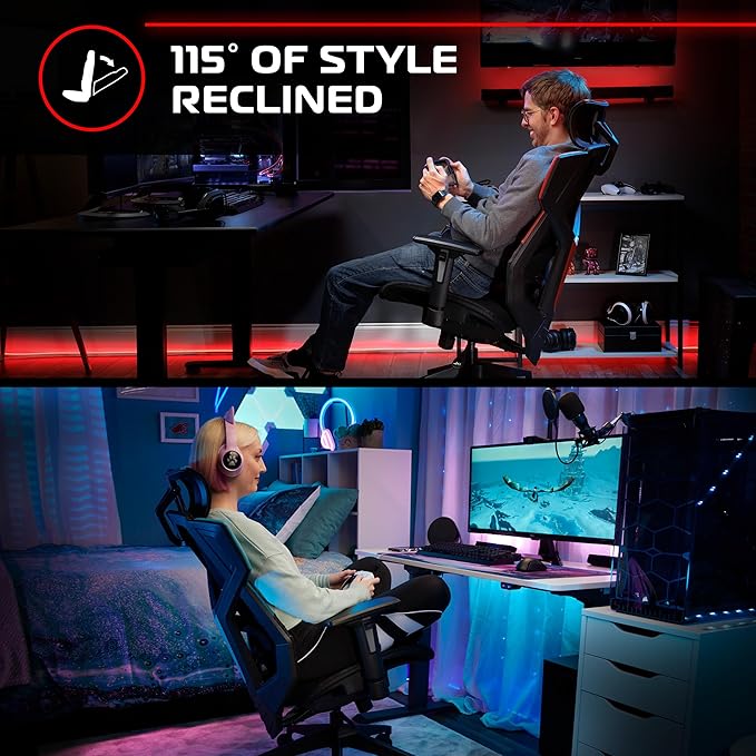 RESPAWN FLEXX Ergonomic Office and Gaming Chair with Lumbar Support - Breathable Mesh Recliner with Headrest & Adjustable Arms, Comfy Home Office Desk Chairs, Reclining Gaming Seat for Adults - Brown